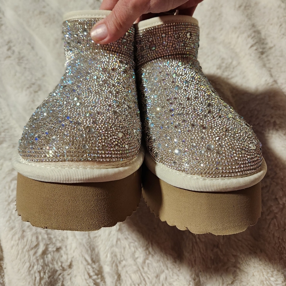 Hey Girl by Corkys Womens Sz 6 Booties "Homebody" All Over Rhinestone Platform - Picture 8 of 13